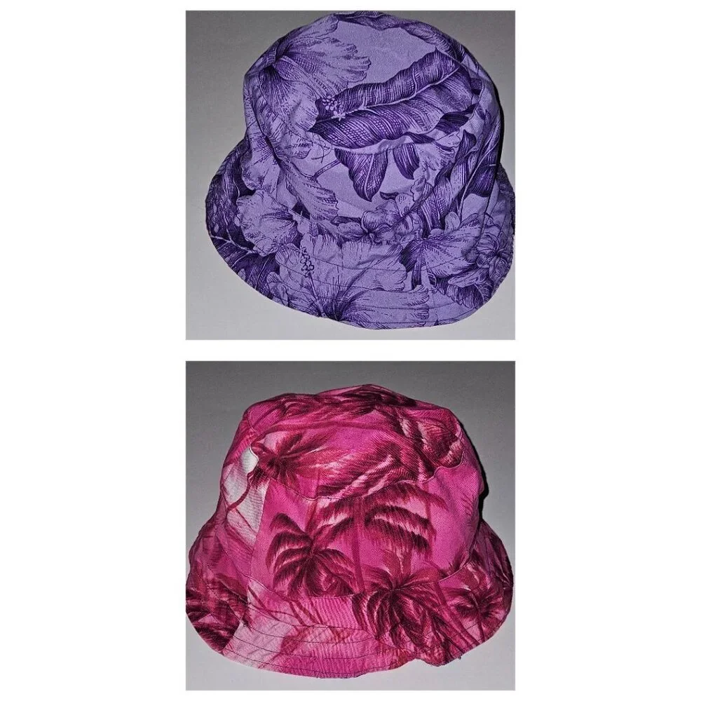 1 Reversible Pink Purple Tropical Bucket Hat Toddler One Size Vacation Beach